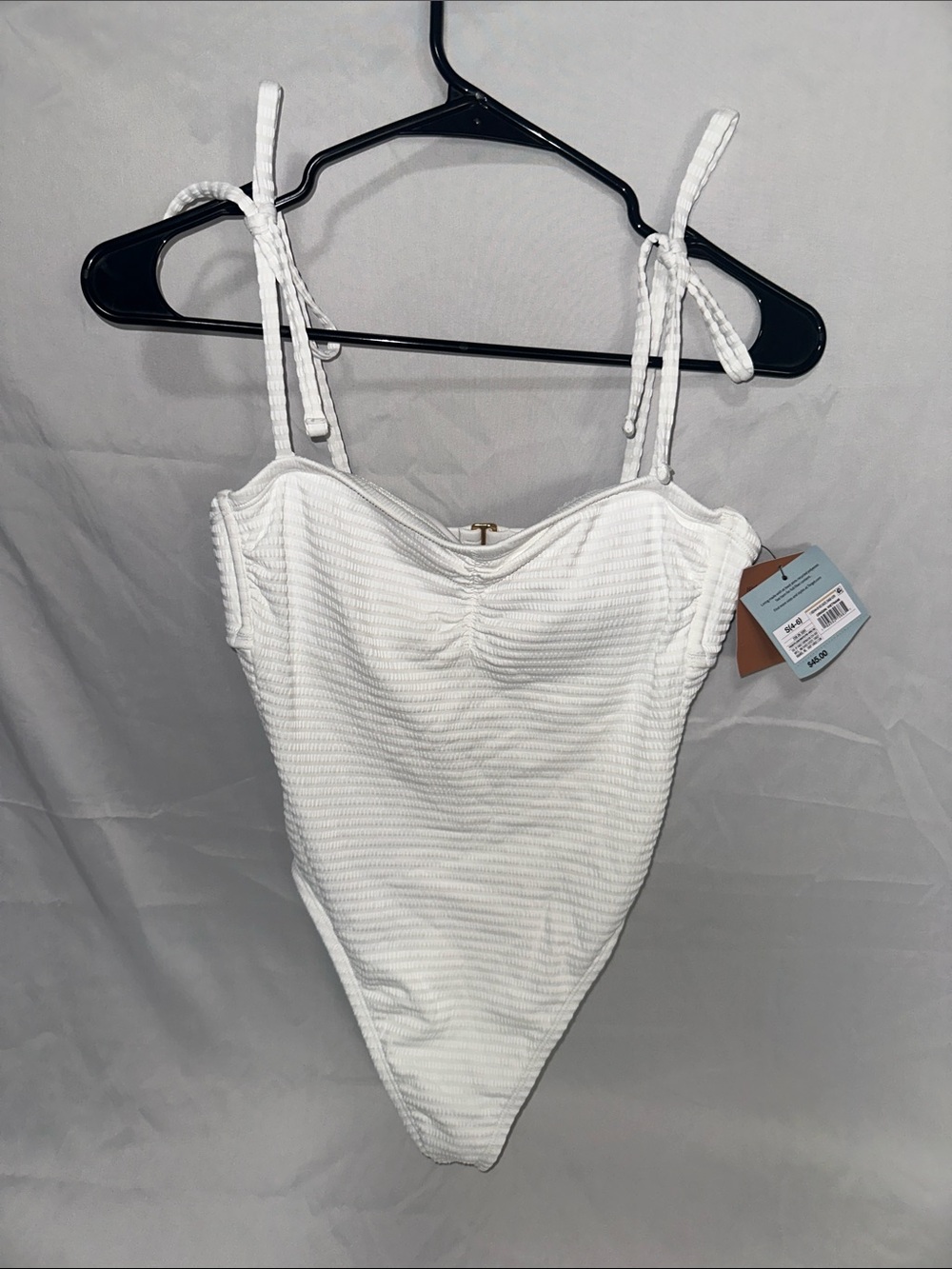 Shade & Shore White Ribbed Tie-Shoulder One-Piece Swim